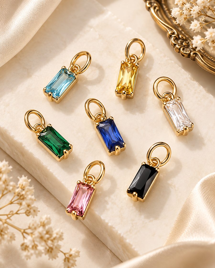 Example gem-style charm colors available as add-ons