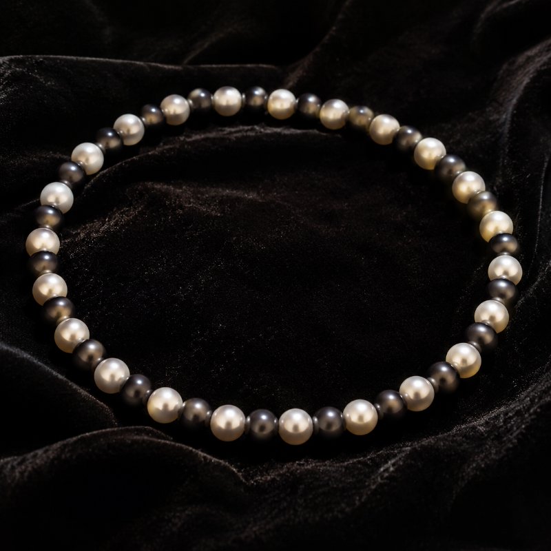 Noiré pearl stretch dog necklace - ivory and midnight faux pearls